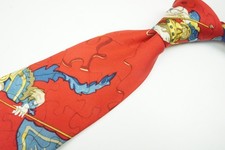 Hermes Bright Multicolor Puzzle Print Silk Scarf Tie Made in France