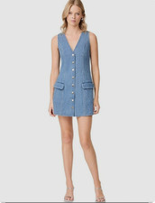 NWT Curaae by Elliat Dress Size L Denim Golden Buttons Sleeveless Mini RRP$199