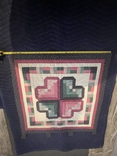 vintage "Heart to Heart" log cabin style wall hanging quilt