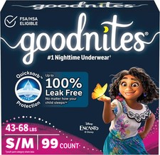 Goodnites Girls' Bedwetting Underwear, Size S/M 43-68 Lbs 99 COUNT 