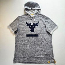 Under Armour Mens Project Rock Brahma Bull Head Terry Short Sleeve Hoodie Grey