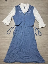 Vintage Allison-ché Prairie Maxi Dress Women’s M Blue White Floral Cottagecore