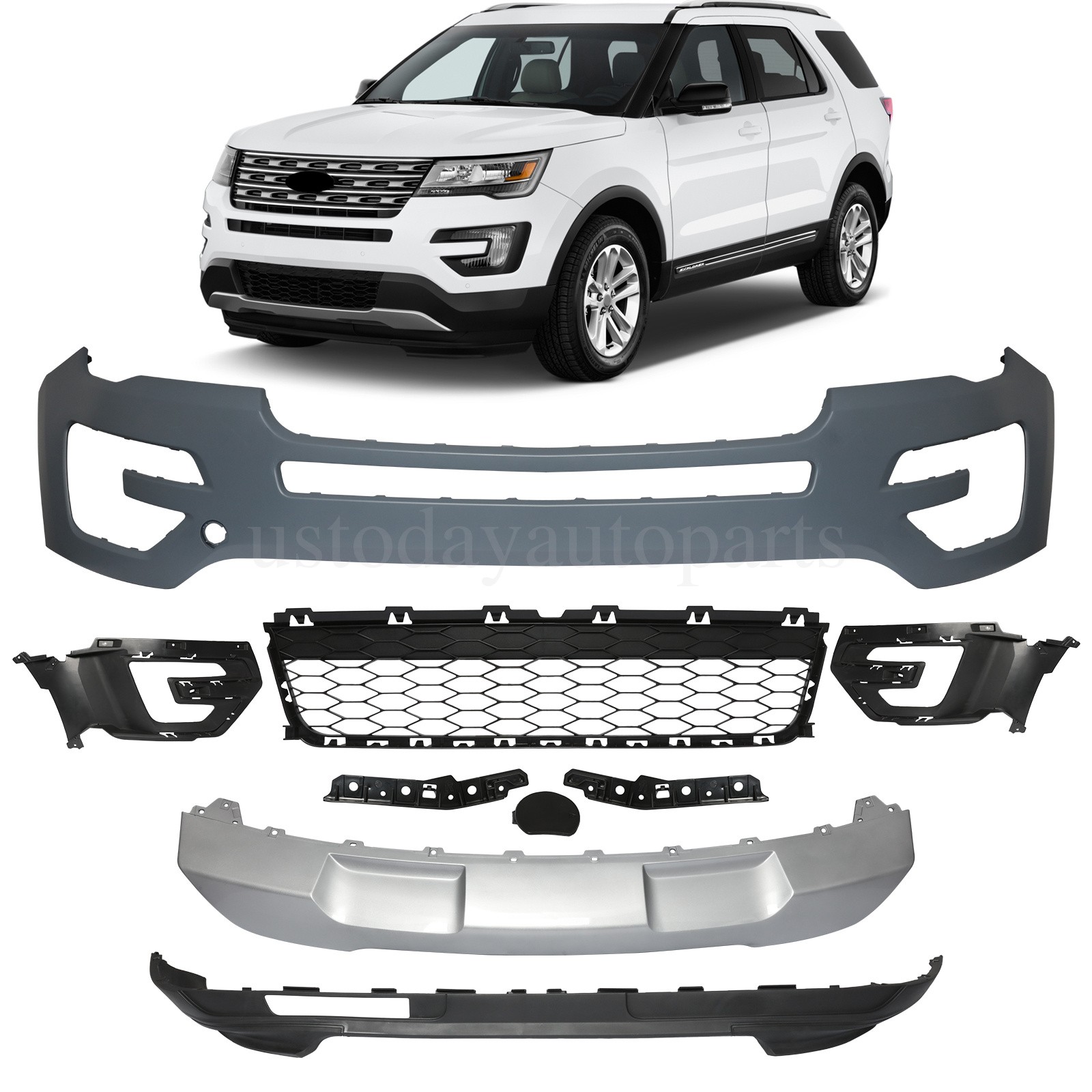 4pc Front Bumper Cover For 2016 2017 Ford Explorer Limited Platinum XLT Complete