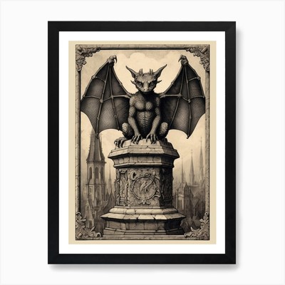 Vintage Gargoyle Tarotkarte s/w 4 A gerahmtes Wandbild Poster Leinwanddruck Bild