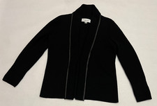 Vtg Calvin Klein Women s Black Jacket Sweater Faux Leather Trim Size M