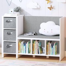 Kids Reading Nook Bench with Bookshelf, Kids Bookcase and Storage Organizer