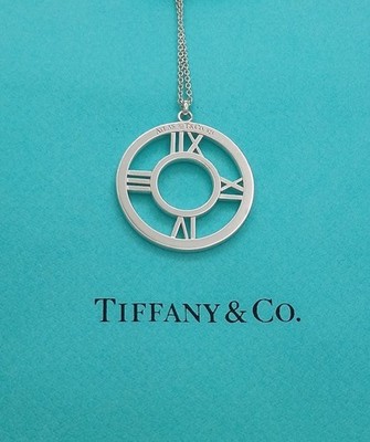 Rare Tiffany & Co. Large Atlas Circle Pendant Sterling Silver Necklace 18'' chain