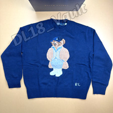 POLO RALPH LAUREN Women's Blue Polo Bear Cotton Knit Pullover Size L NWT