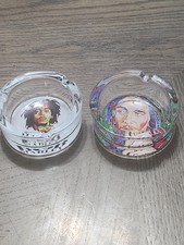 2 Round Glass Ashtray Stackable Bob Marley (New)