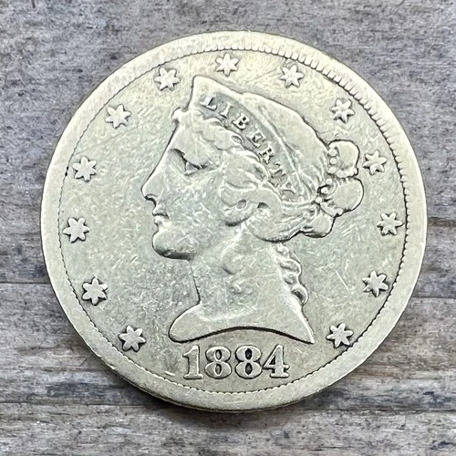 1884 $5 Gold Carson City Half Eagle Liberty Coin Ungraded -Worn Condition