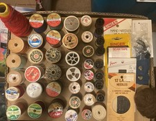 Vintage Sewing Kit Lot with Thread, Needles, and Notions