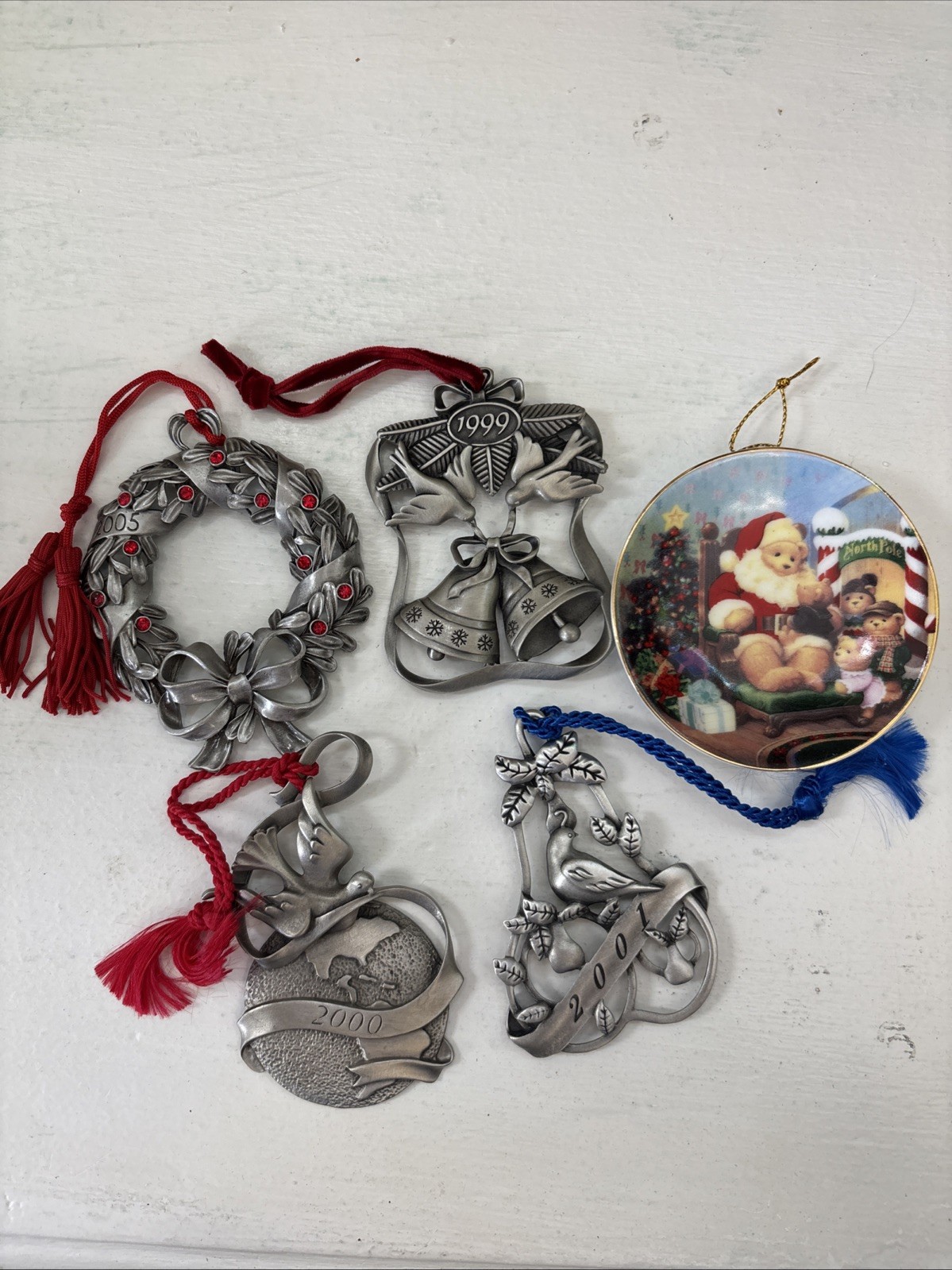 Avon Vintage Ornament Lot Of 5, Pewter And Porcelain, Original Boxes,