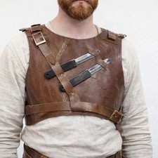Handmade Medieval Leather Armor Vest w/ Prop Daggers LARP Cosplay