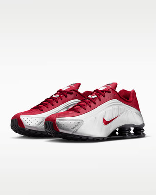 Nike Shox R4 Metallic Silver Black Team Crimson HQ1988-009 Men's Sizes
