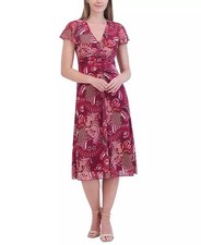 Jessica Howard Women's Printed V-Neck Ruched Midi Dress Sz12 129