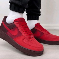 Nike Air Force 1 Low Men  s US 8.5 Burgundy Red Leather Sneakers Casual Streetwea
