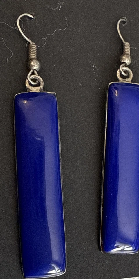 Прямоугольные квадратные серьги из стерлингового серебра 925 пробы с синим лазуритом с французскими проводами 2,5 - Изображение 3 из 4