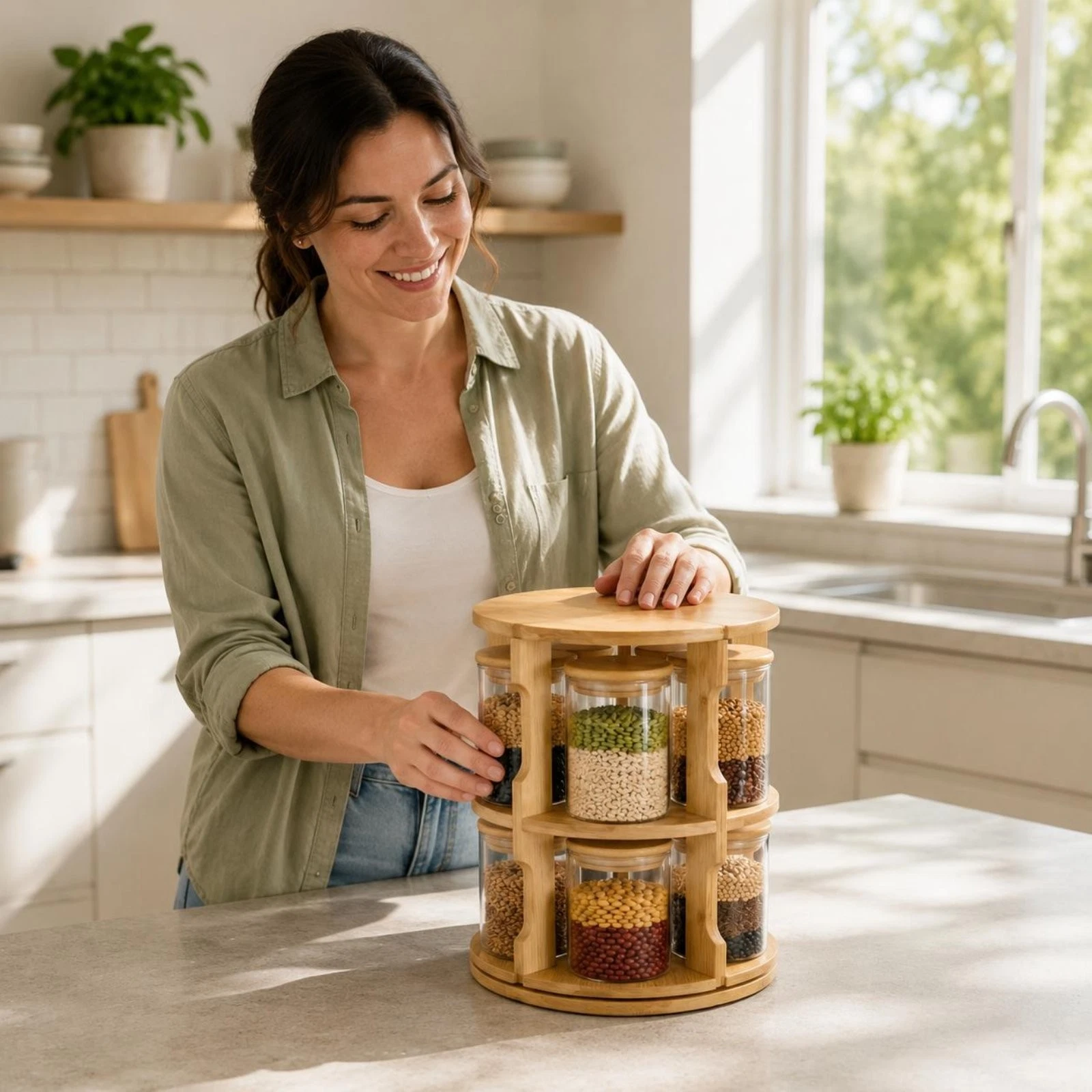 Rotating Grain Jar Set Airtight Lids Rotating Rotating Jar Organizer