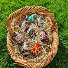 Gänseeier Eier handbemalt Sorbische Ostereier im Geschänkbox - Wachstechnik.de