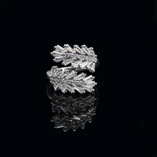 Women's Fashion Adjustable Ring Synthesis Zircon Leaf Shaped Open Ring Copper