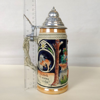 West Germany Lidded Beer Stein Da Such Ich Mein Freude Im Wald Und Auf Der Haide