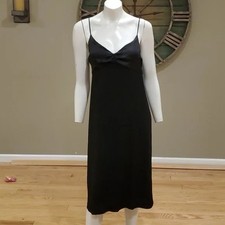 New Zara Woman Black Contrast Satin Camisole Midi Dress V Neck Size M