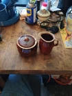 Vintage Hull Oven Proof Pottery Brown Drip Glaze Creamer and Sugar Bowl Set USA