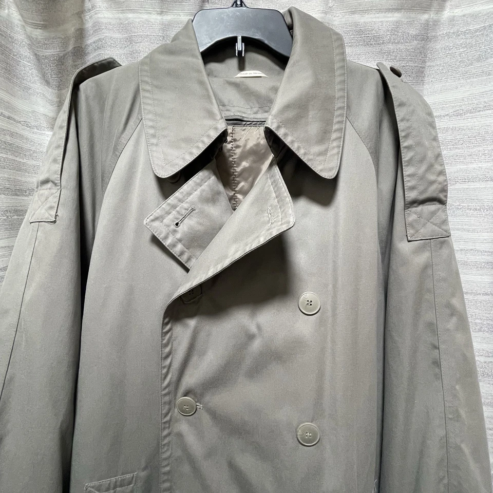 VTG Oleg Cassini Men Removable Lining 44L Weather Ready Olive Green Trench Coat - Image 4 of 4