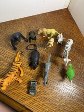 Lot Of 10 Vintage Animal Figures Plastic Animal Safari Figurines Plus Car