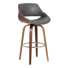 Armen Living Mona ContemporarySwivel Barstool in Wood Finish and Grey Faux Leath