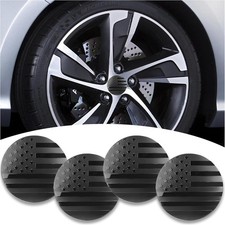 4PCS Car Wheel Center Caps Sticker, Wheel Hub Caps Sticker C Color: Black Flag