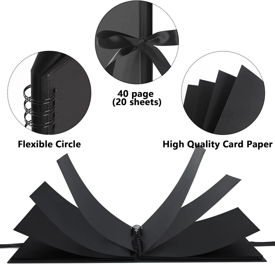 Álbum de recortes Vienrose de 8x8 pulgadas, álbum de fotos pequeño hágalo usted mismo 20 hojas, negro Foto 4 de 4