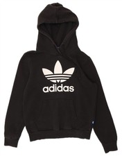 ADIDAS Womens Oversized Graphic Hoodie Jumper UK 8 Small Black Cotton CO13
