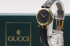 [Near MINT w/Box & Papers] Gucci 2000L 21mm Black Dial Roman Gold Quartz Women's