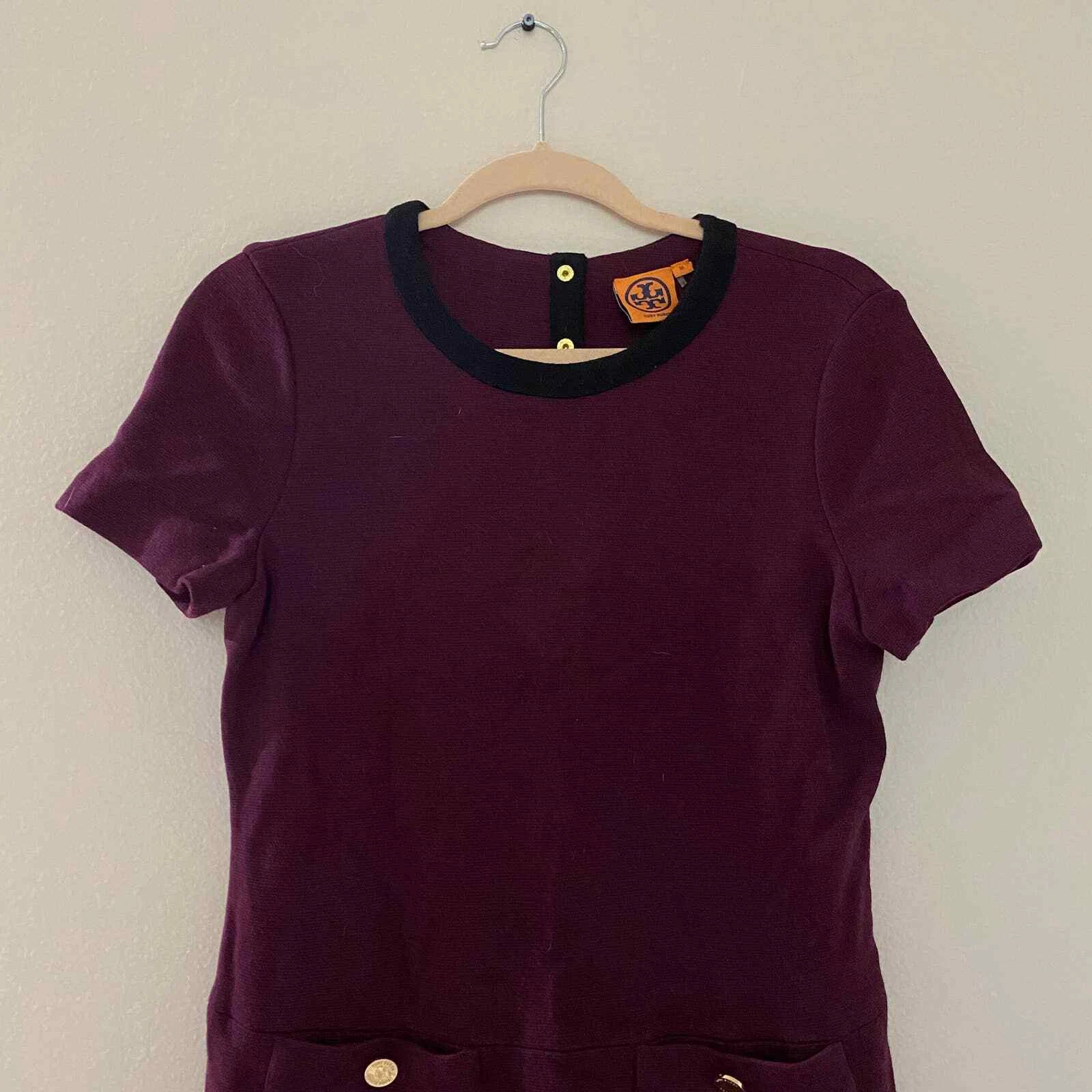 Abito in lana bordeaux Tory Burch Anthea taglia M bottoni oro tasche anteriori