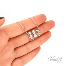 Sterling Silver 925 Family Necklace Daughter Parents Cute CZ pendant N143