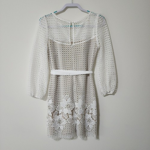 Abito da donna WHBM $200 Guipure pizzo chemise foderato ecrù cintura con cravatta vacanza taglia 6 - Foto 3 di 10