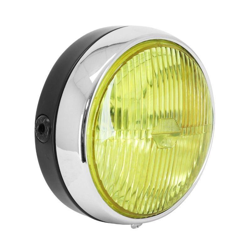 Phare universel d.140mm vitre jaune anti-brouillard et ampoule BA20D haute visibilité