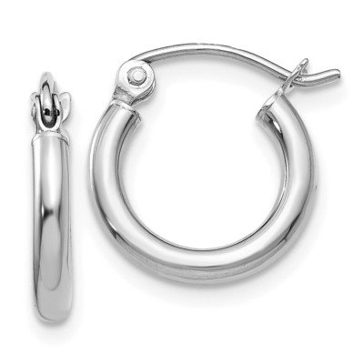 Real 14kt White Gold Polished 2x12mm Lightweight Tube Hoop Earrings