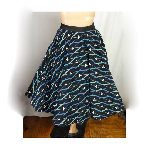 Vintage 1950s Black Print Full Circle Skirt Swing Dance Rockabilly - Picture 6 of 8