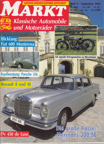 Markt-Klassische Automobile und Motorräder-09/1992-Mercedes 300 SE-Porsche 356