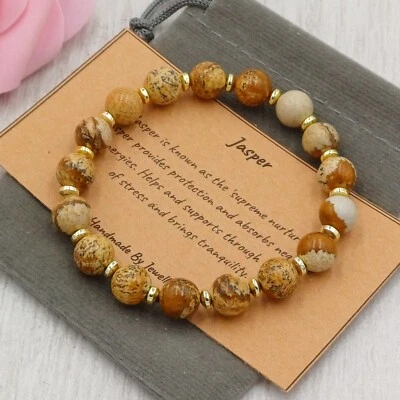 PICTURE JASPER Bracelet Stretch Handmade +Gift Bag & Card Crystal Gemstone 6/8mm - Image 1 of 4