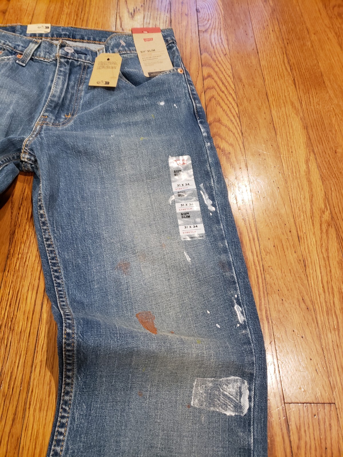 RARE 045115534 Levis 511 Jeans Slim Fit Stretch Paint Splatter Distressed 31X34 image 5