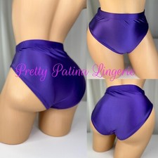 Purple M 6 Second Skin Spandex Satin Glossy Panty Hi Cut Leg Waist Vtg Briefs