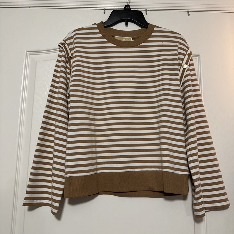 New Women’s XS Michael Kors LS Tan/white Striped Pullover Shirt MSRP$98