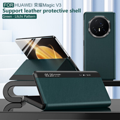 For Honor Magic V3 Luxury Sleep Wake UP Smart View Flip Leather Stand Cover Case
