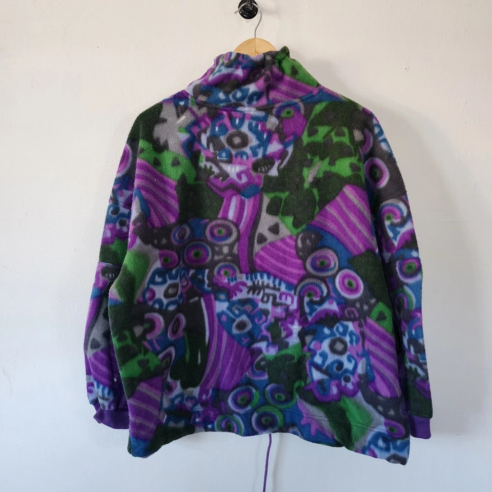 Y2K Vintage Arizona Fleece Floral Pullover Medium Geometric Retro - Image 4 of 4