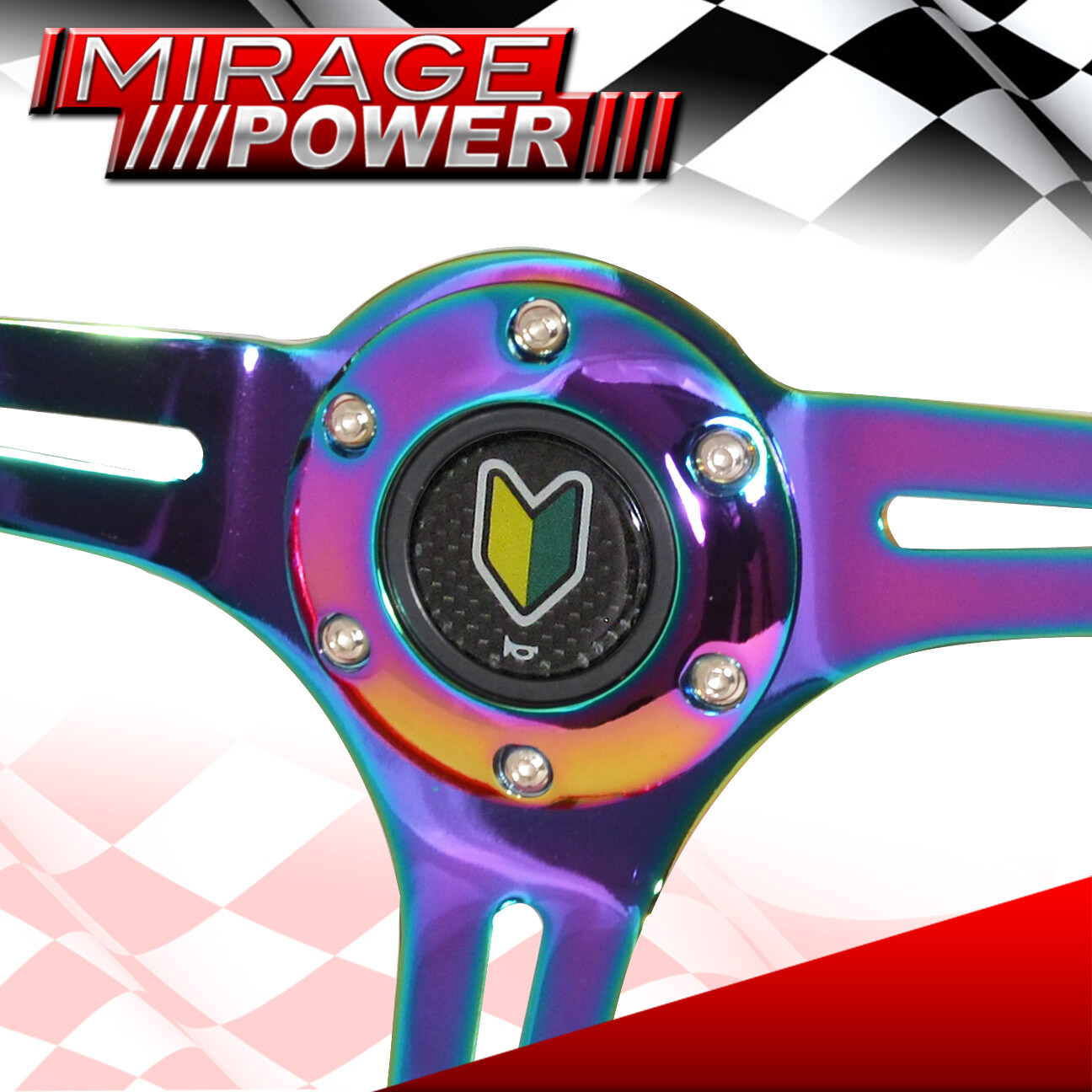 For Audi Vw Lotus 350mm Metal Red Neo Chrome Steering Wheel Wakaba Horn