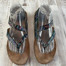 SOFFT RORY Mosaic Ankle Strap Thong Leather Sandals Cork Midsole Womens Sz 10 M