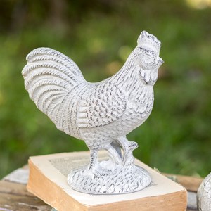 White Rooster Cast Iron Statue Figurine 7 H Rustic Farmhouse